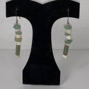 Green Aventurine, Amazonite, and Mother of Pearl Dangle Earrings